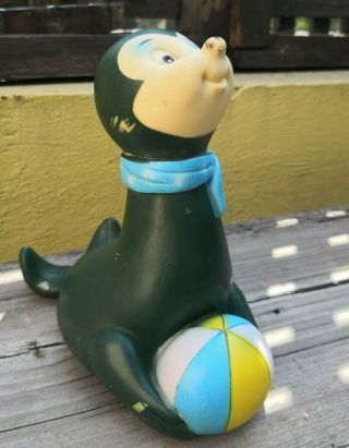 Vtg Rare Mexican Rubber Squeaky Toy Seal With Ball Vinilos Romay Squeak Mexico