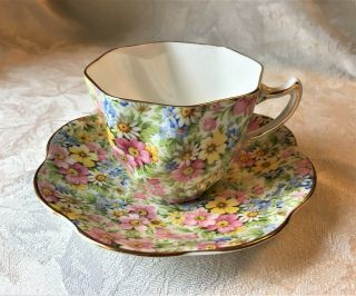 Vintage Rosina Tea Cup And Saucer In Lovely Chintz Pattern