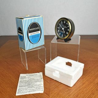 Vtg Nib Westclox Devon Black Gold Trim Roman Keywound Alarm Clock 12128 Germany