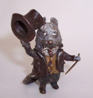 Vintage Cold Painted Bronze Anthropomorphic Gentleman Mouse Ringmaster Top Hat