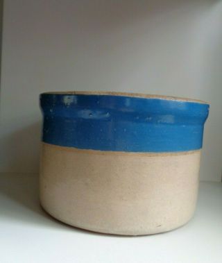 Vintage Two Toned Blue & Tan Stoneware Crock - Butter Crock