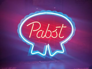 (vtg) 1980s Pabst Blue Ribbon Beer Neon Light Up Bar Sign Game Room Man Cave Rare