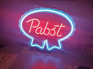 (VTG) 1980s Pabst blue ribbon beer neon light up bar sign game room man cave rare 3
