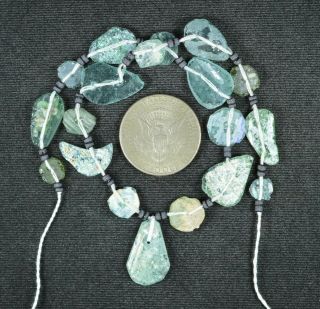Ancient Roman Glass Beads 1 Medium Strand Aqua And Green 100 - 200 Bc 779