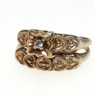 Vtg 10k Yellow Gold Antique Art Deco Diamond Wedding Ring Set Size 6 Lfe2