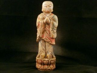 9.  1inches Special Antique Chinese Wood Hand Carved Monk Statue X014