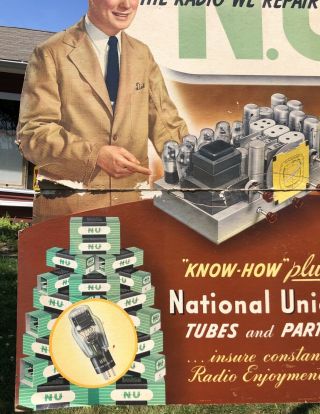 RARE Vintage NATIONAL UNION Tubes Parts Radio Repair Shop Dealer Die Cut Sign 3