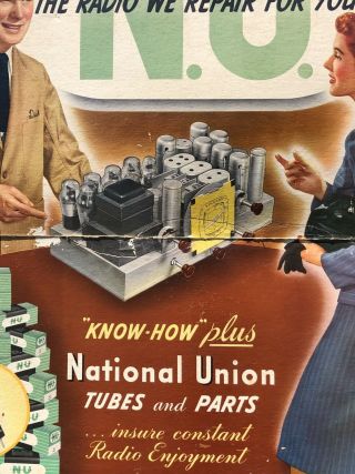 RARE Vintage NATIONAL UNION Tubes Parts Radio Repair Shop Dealer Die Cut Sign 4