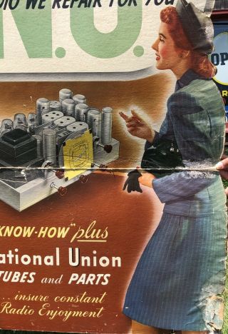 RARE Vintage NATIONAL UNION Tubes Parts Radio Repair Shop Dealer Die Cut Sign 5