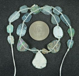 Ancient Roman Glass Beads 1 Medium Strand Aqua And Green 100 - 200 Bc 911