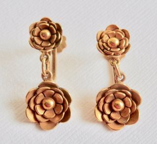 10k Gold Earrings Victorian Dangle Earrings Flower Earrings Vintage Yellow Roses
