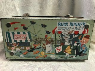 Vintage 1959 Porky ' s Lunch Wagon Metal Dome Lunch Box w/Thermos Looney Tunes 3