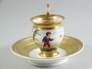 Large Antique Hand Painted / Gold Gilt Cup And Saucer