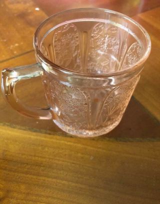 RARE Depression Glass Jeanette Glass Co.  Pink - Cherry Blossom Mug - Flat 7 oz. 2
