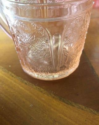 RARE Depression Glass Jeanette Glass Co.  Pink - Cherry Blossom Mug - Flat 7 oz. 3