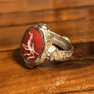 Ancient Islamic Style Stone Intaglio Middle Eastern Signet Ring Medieval Red