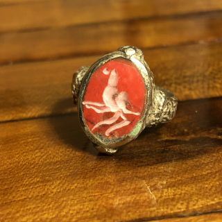 Ancient Islamic Style Stone Intaglio Middle Eastern Signet Ring Medieval Red 6