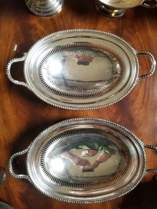 A Antique c.  1835 English Sheffield Silver Plate Oval Servers w/ Handles 2