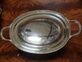 A Antique c.  1835 English Sheffield Silver Plate Oval Servers w/ Handles 6