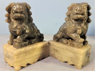 Vintage Chinese Soapstone Carved Foo Dogs Figurines