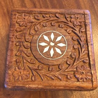 Vintage Small Wooden Treasure/trinket Box - Hand Carved
