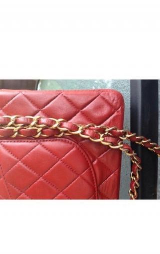 Authentic Chanel Vintage Red Classic Double Flap Bag 3