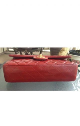 Authentic Chanel Vintage Red Classic Double Flap Bag 5