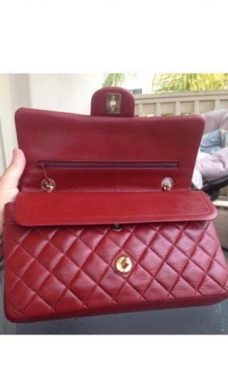 Authentic Chanel Vintage Red Classic Double Flap Bag 6