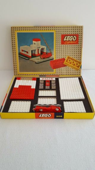 Vintage Lego System No 308 - Fire Station,  Rare,  1:87,  W/complete Box,  Denmark
