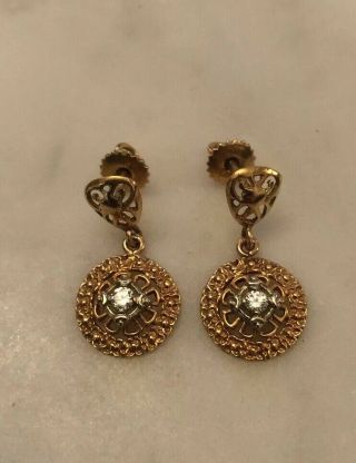 Antique Vintage Estate Victorian? 14k Yellow Gold 1” Drop Diamond Earrings 3.  9g