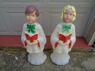 Vintage Christmas Empire Choir Boy & Girl Glow Yard Blow Mold 30 " Doll Heads