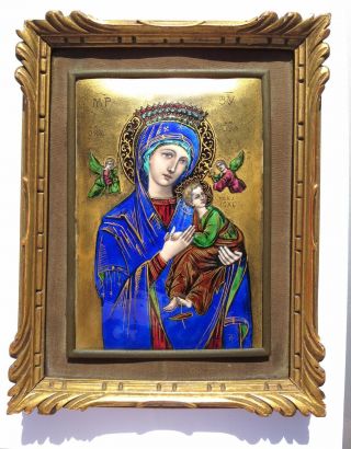 Antique Enamel Icon - - - " Our Lady Of Perpetual Help "