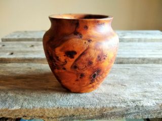 Tiny Burl Wood Bowl Vase 3 " Tall