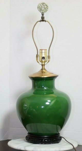 Vintage Chinese Porcelain Vase Famille Verte Green Apple Monochrome Table Lamp