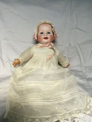 Antique German Bisque Darling Rare 13” Small Size Bonnie Babe In Antique Gown