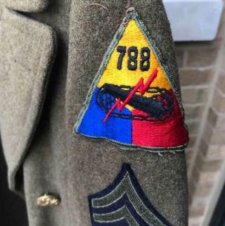 Hard To Find Ww2 Us Army Wool Coat With 788th Tank Battalion Patch