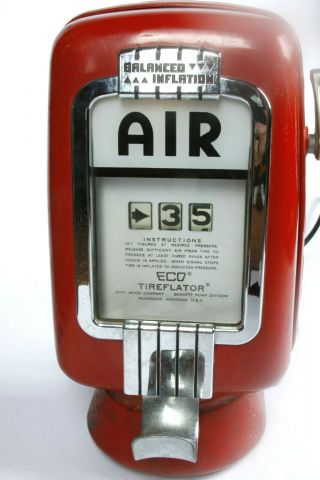 Vintage Eco Tireflator Air Meter Model 97 Red Chrome Wall Mount Gas Station Pump 2