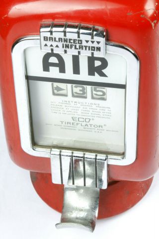 Vintage Eco Tireflator Air Meter Model 97 Red Chrome Wall Mount Gas Station Pump 8