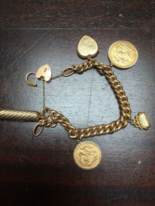 Vintage 9ct Gold Curb Link Charm Bracelet