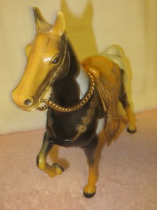 Vintage 1960 ' s Hard Plastic Black & White Paint Horse w/Saddle 3155 - Hong Kong 4