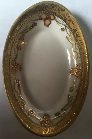 9 Antique Hand Painted Porcelain China Butter Pats Floral Oval Gold Trim