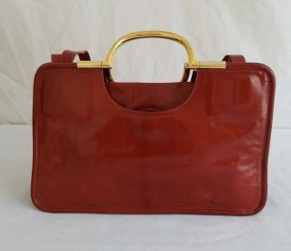 Vintage Mid Century Modern Cesare Piccini Italy Leather Metal Hand Bag Purse