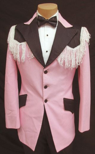 Vintage Pink Tuxedo Jacket Western Style With Fringe Retro 1970 