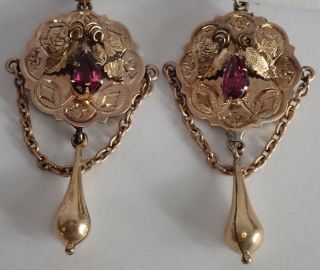 Antique Victorian Gold Filled Garnet Earrings