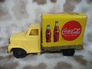 Vtg Drink Coke - Cola Made In Japan Tin Friction Delivery Truck Yellow Red