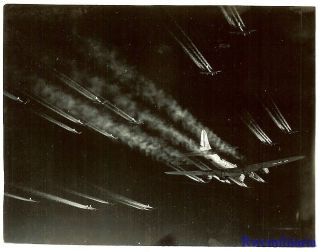 Org.  Photo: Aerial View 381st Bomb Group B - 17 Bombers Leaving Contrails 2