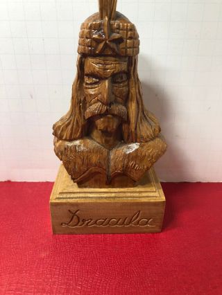Vintage Hand Carved Wooden Bust Of Dracula Vlad The Impaler Romania Souvenir