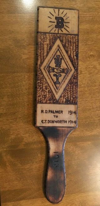 Unique Pyro Or Flemish Art Wooden Ceremonial Fraternity Paddle