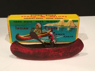 Vintage Dime Store Indian In Canoe Knick Knack Japan Hand Made Hand Painted Nos