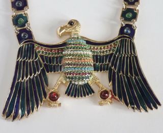 Vtg D Orlan Boucher Enamel Rhinestone Jeweled Egyptian Vulture Goddess Necklace